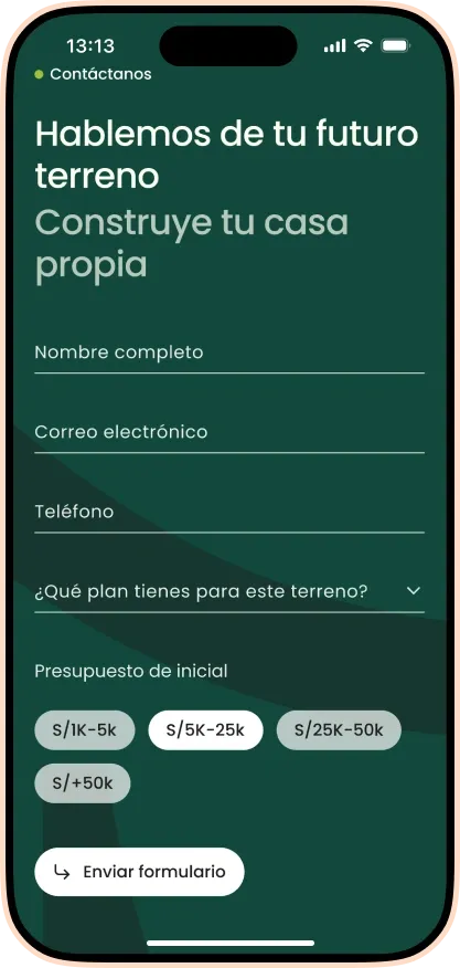 Refugio de Tarapoto qualifying contact form on iPhone